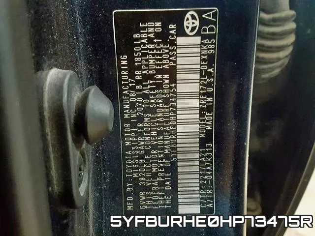 5YFBURHE0HP73475R фото 2