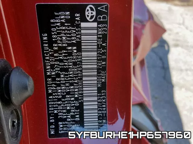 5YFBURHE1HP657960 фото 2