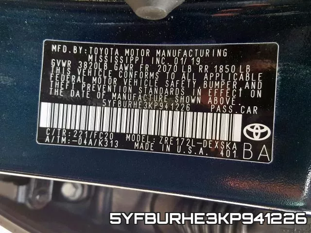 5YFBURHE3KP941226 фото 2