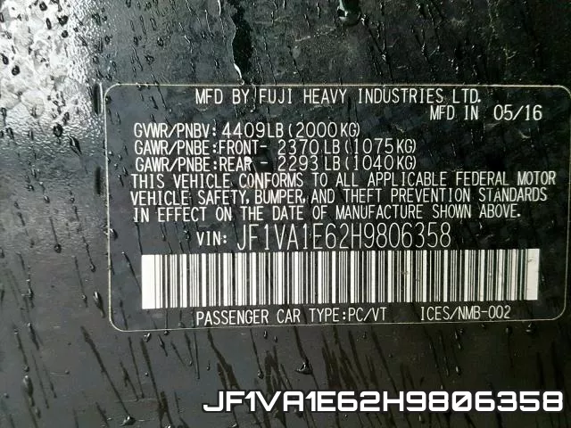 JF1VA1E62H9806358 фото 2