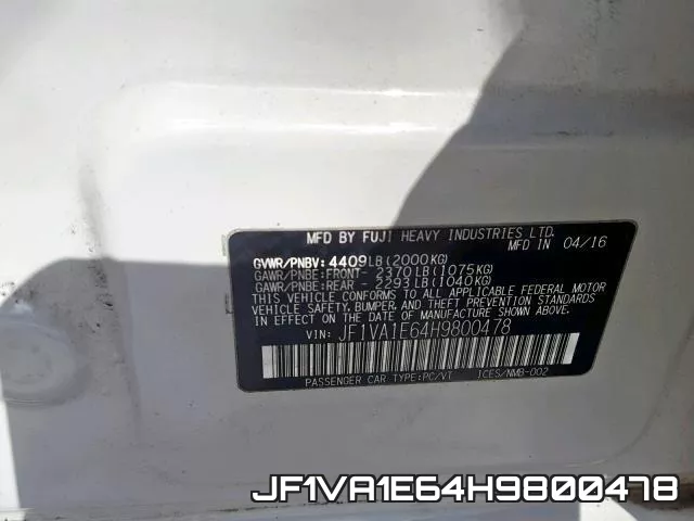 JF1VA1E64H9800478 фото 2