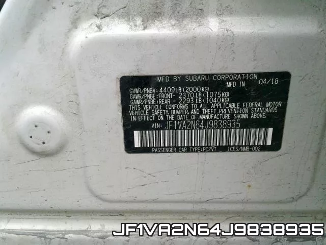 JF1VA2N64J9838935 фото 2