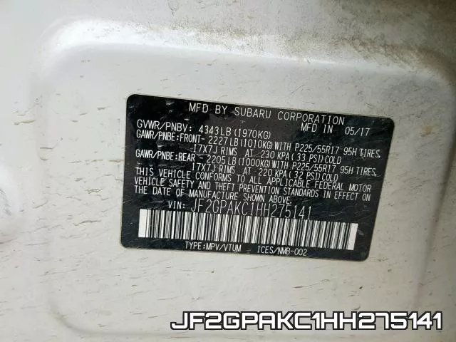 JF2GPAKC1HH275141 фото 2