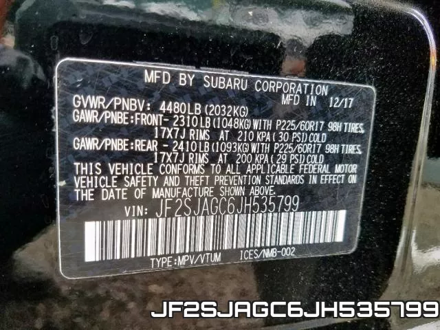 JF2SJAGC6JH535799 фото 2