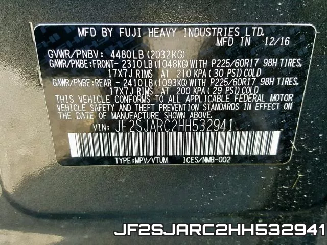 JF2SJARC2HH532941 фото 2