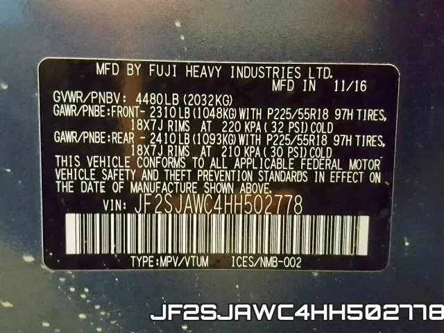JF2SJAWC4HH502778 фото 2