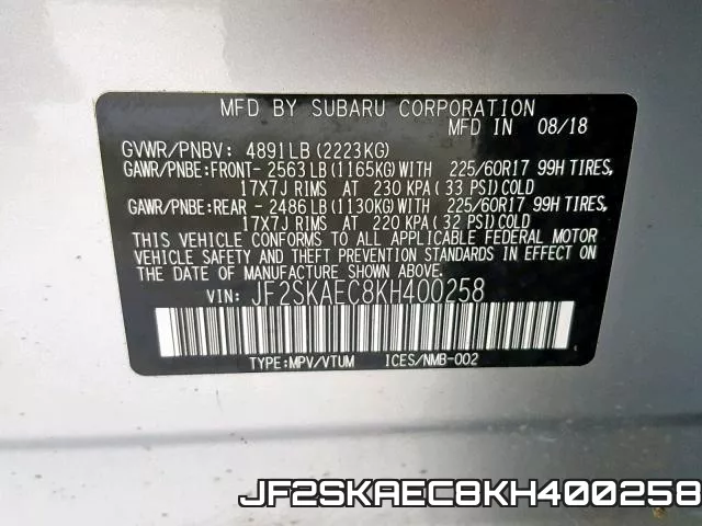 JF2SKAEC8KH400258 фото 2