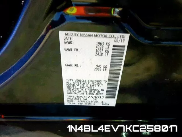1N4BL4EV7KC258017 фото 2