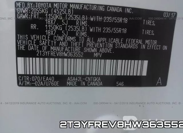 2T3YFREV8HW363552 фото 10