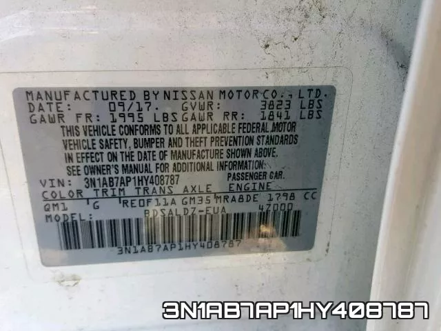 3N1AB7AP1HY408787 фото 2