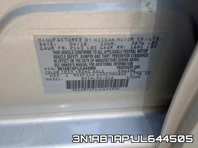 3N1AB7AP1JL644505 фото 2