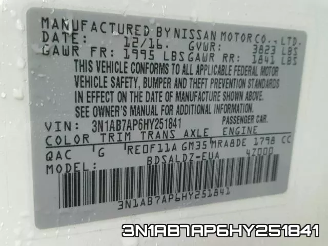 3N1AB7AP6HY251841 фото 2