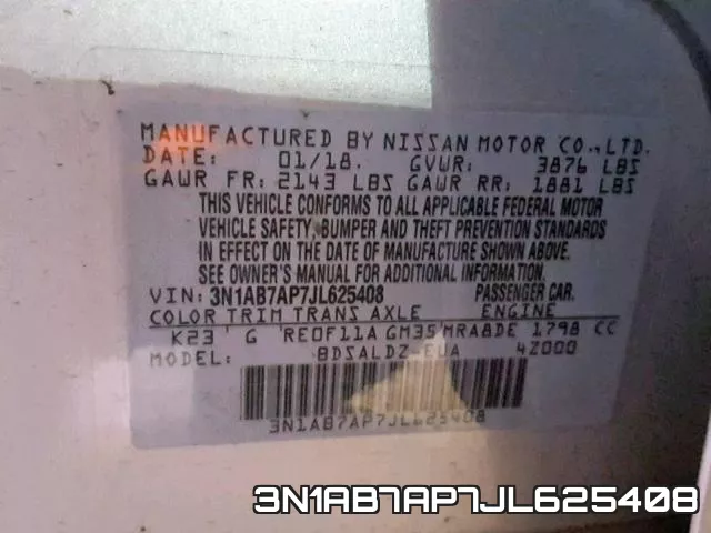 3N1AB7AP7JL625408 фото 2