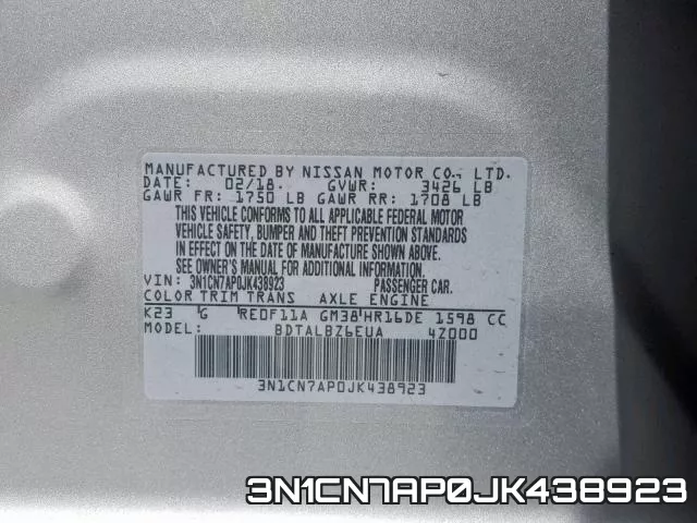 3N1CN7AP0JK438923 фото 2