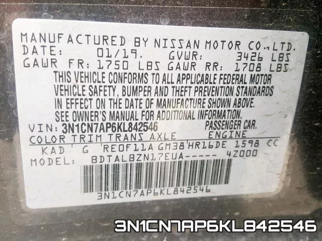 3N1CN7AP6KL842546 фото 2