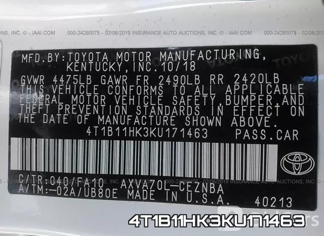 4T1B11HK3KU171463 фото 10