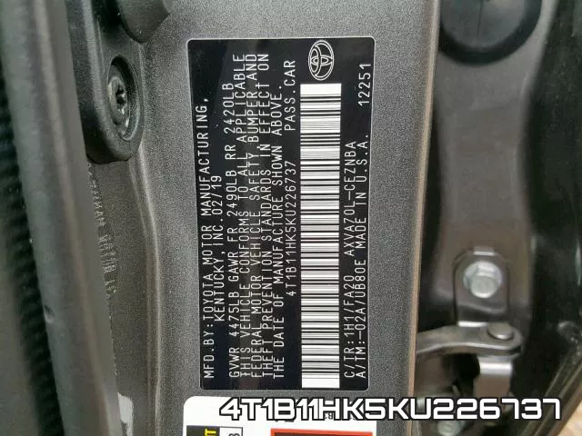 4T1B11HK5KU226737 фото 2