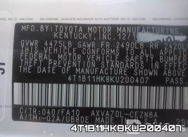 4T1B11HK8KU200407 фото 10