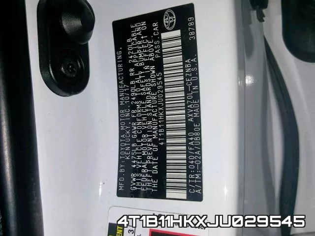 4T1B11HKXJU029545 фото 2