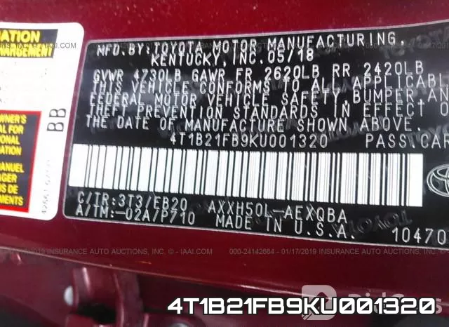 4T1B21FB9KU001320 фото 10