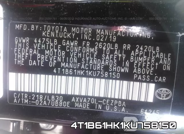 4T1B61HK1KU758150 фото 10
