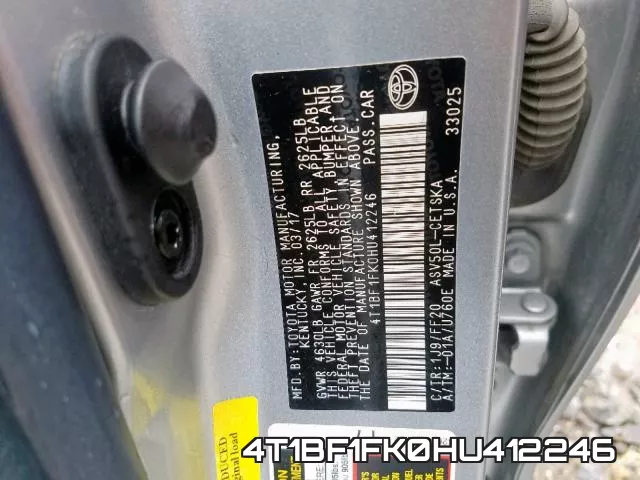 4T1BF1FK0HU412246 фото 2