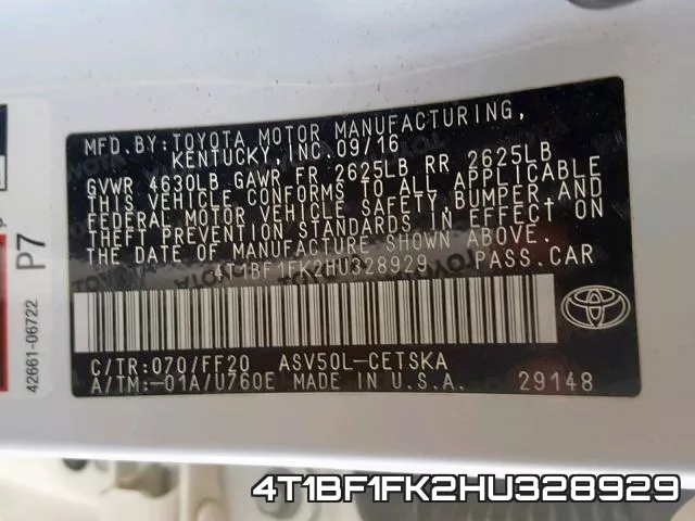 4T1BF1FK2HU328929 фото 2