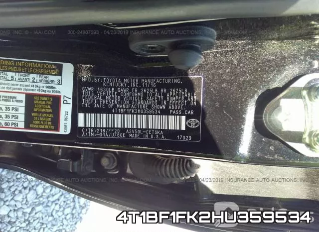 4T1BF1FK2HU359534 фото 10