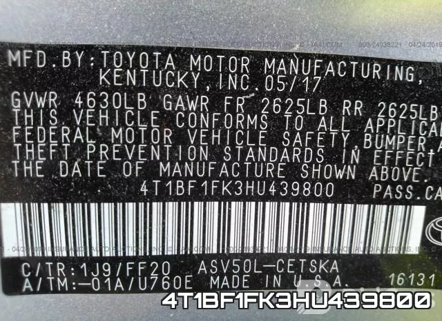 4T1BF1FK3HU439800 фото 10