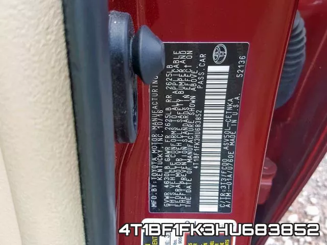 4T1BF1FK3HU683852 фото 2