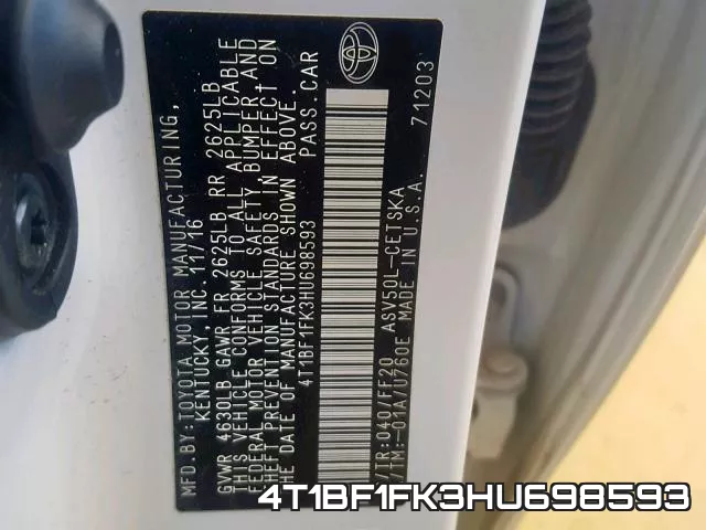 4T1BF1FK3HU698593 фото 2
