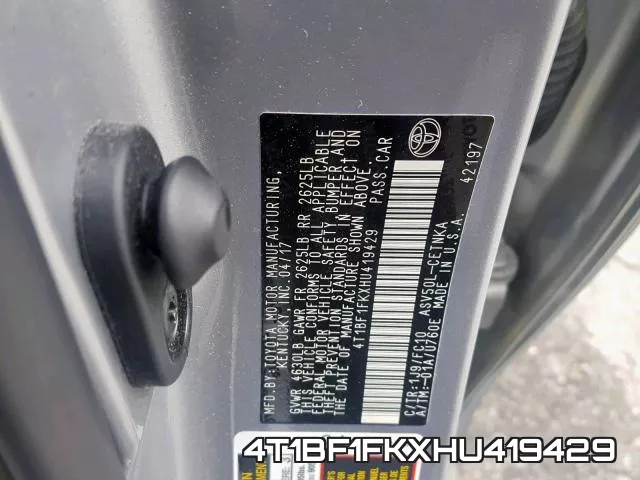 4T1BF1FKXHU419429 фото 2