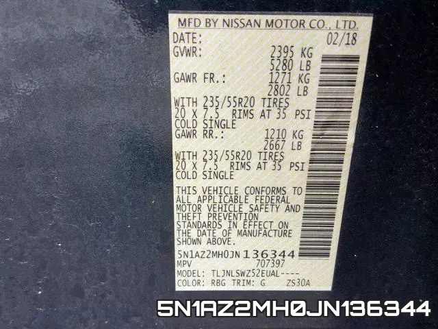 5N1AZ2MH0JN136344 фото 2