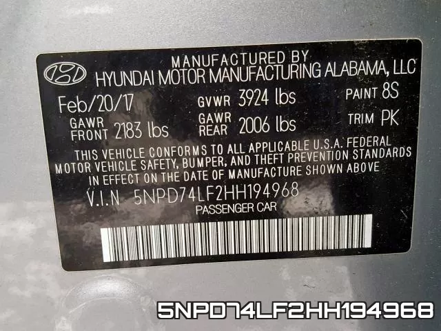 5NPD74LF2HH194968 фото 2