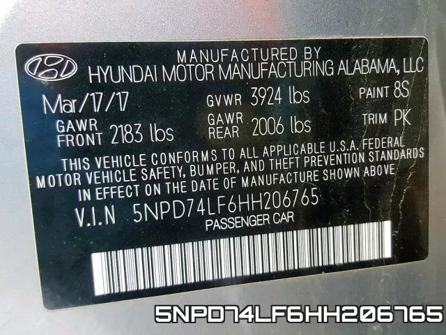 5NPD74LF6HH206765 фото 2