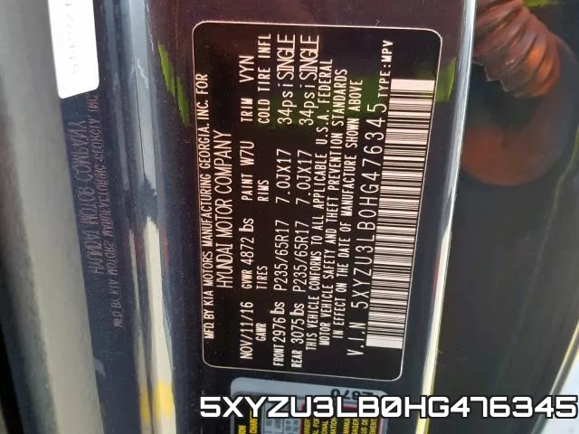 5XYZU3LB0HG476345 фото 2