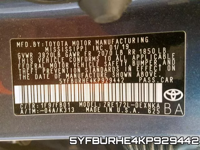5YFBURHE4KP929442 фото 2