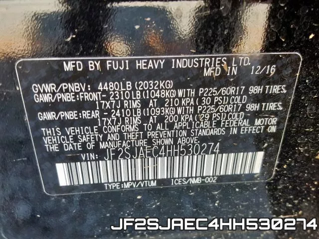 JF2SJAEC4HH530274 фото 2