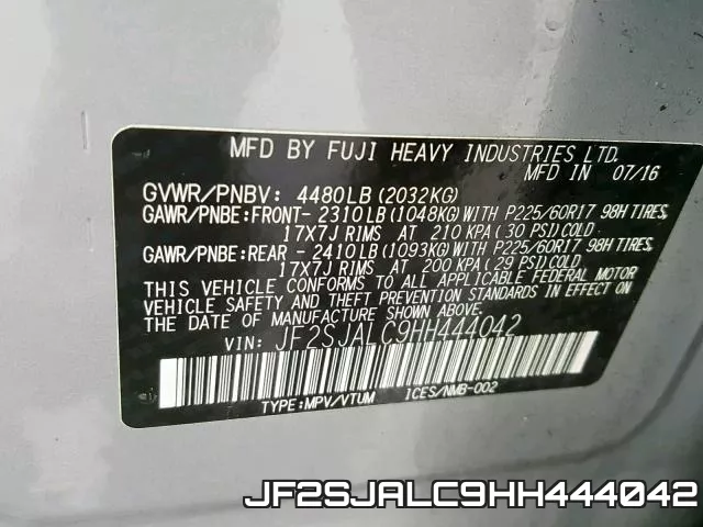 JF2SJALC9HH444042 фото 2
