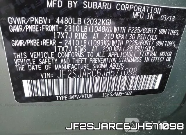 JF2SJARC6JH571098 фото 10