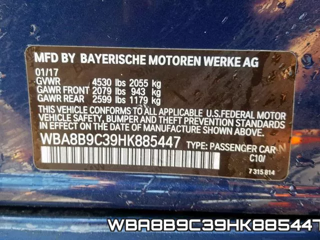 WBA8B9C39HK885447 фото 2