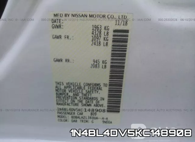 1N4BL4DV5KC148908 фото 10