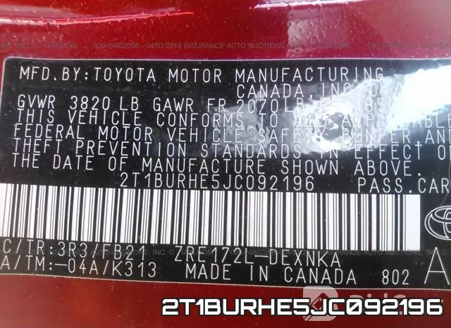 2T1BURHE5JC092196 фото 10