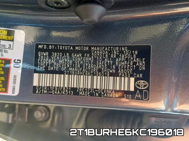 2T1BURHE6KC196018 фото 2