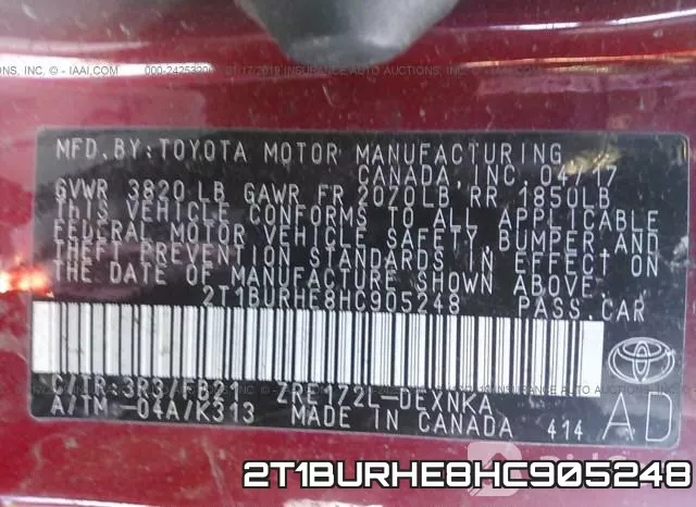 2T1BURHE8HC905248 фото 10