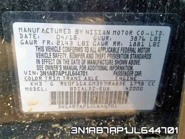 3N1AB7AP1JL644701 фото 2