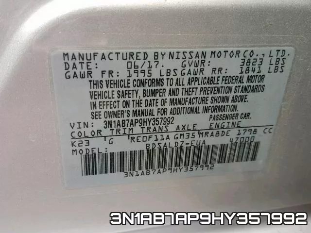 3N1AB7AP9HY357992 фото 2