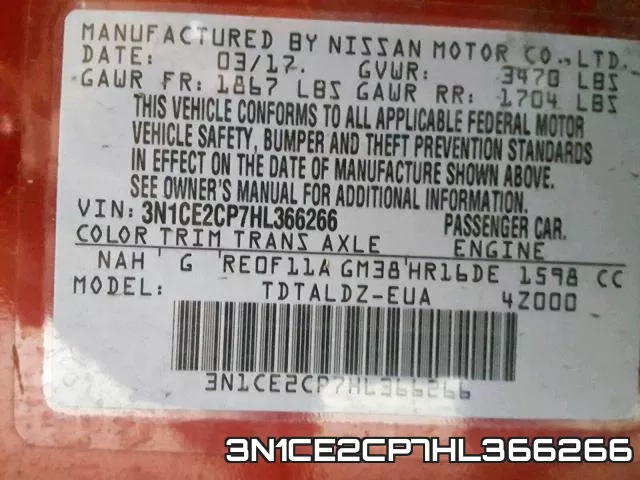 3N1CE2CP7HL366266 фото 2