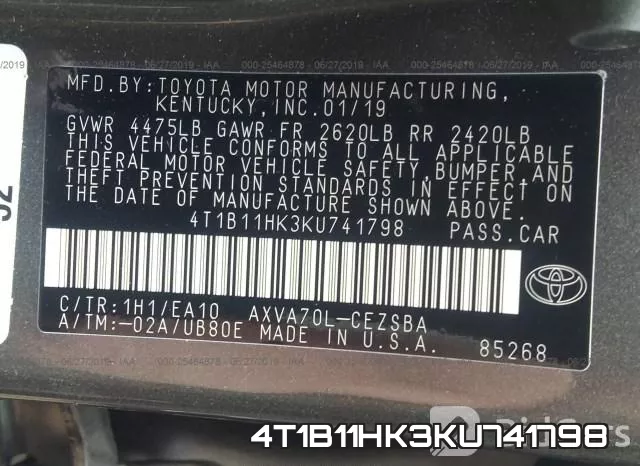 4T1B11HK3KU741798 фото 10
