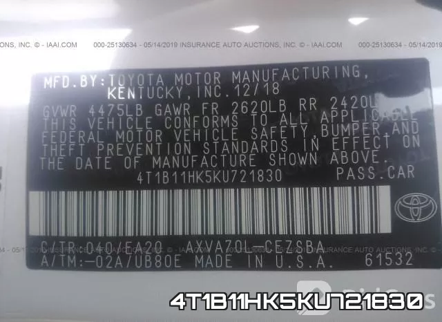 4T1B11HK5KU721830 фото 10